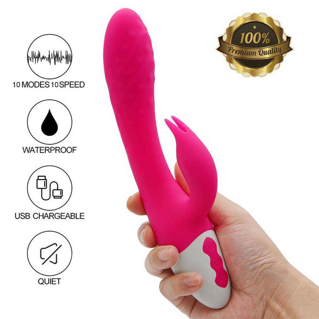 Rechargeable Rabbit Vibrator Silicone Clit Stimulator with 3 Powerful Thrusting Actions 10 Vibration Modes for G Spot Clitoris Stimulation Waterproof Dildo Vibrator Personal Adult Sex Toy for Women