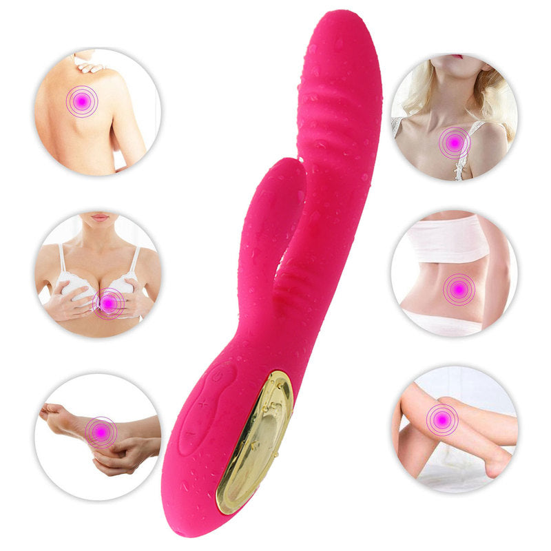 Thrusting Rabbit Vibrator with 2 Powerful Thrusting Actions 10 Vibration Modes for G Spot Clitoris Stimulation Waterproof Dildo Bunny Vibrator Personal Sex Toy for Women