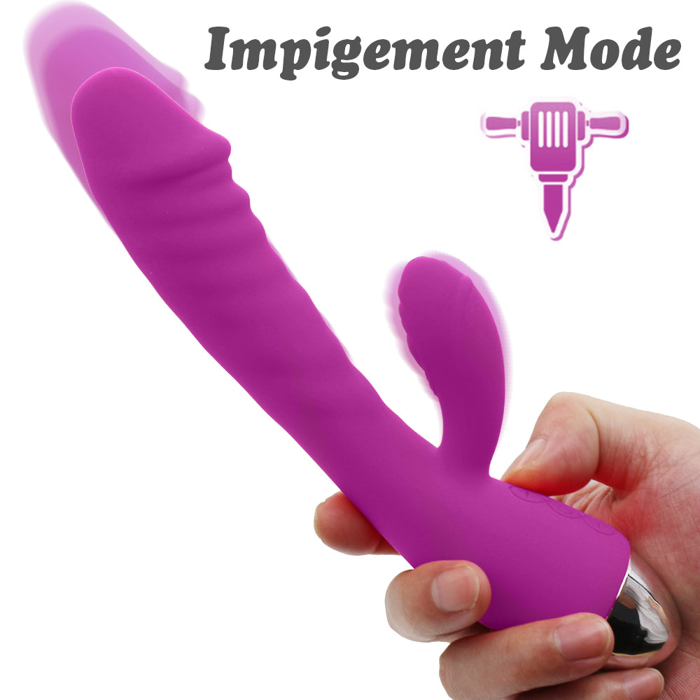 Thrusting Rabbit Vibrator and 10 Vibration Modes Waterproof G Spot Clitoral Stimulator Rechargeable Telescopic Dildo Vibrator Silicone Sex Toy for Women