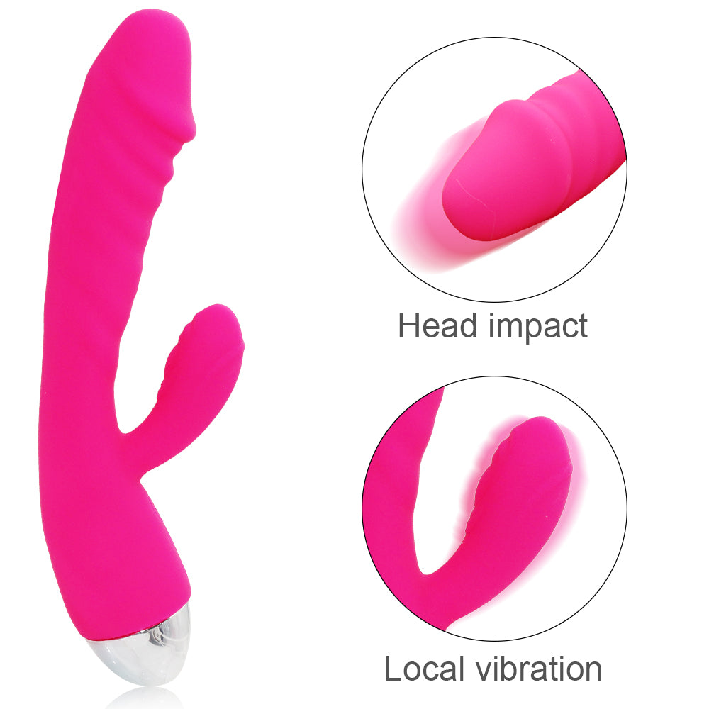 Thrusting Rabbit Vibrator and 10 Vibration Modes Waterproof G Spot Clitoral Stimulator Rechargeable Telescopic Dildo Vibrator Silicone Sex Toy for Women