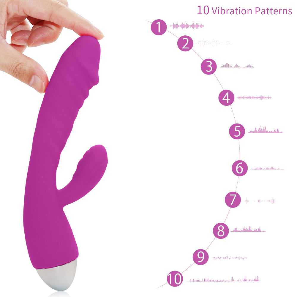 Thrusting Rabbit Vibrator and 10 Vibration Modes Waterproof G Spot Clitoral Stimulator Rechargeable Telescopic Dildo Vibrator Silicone Sex Toy for Women