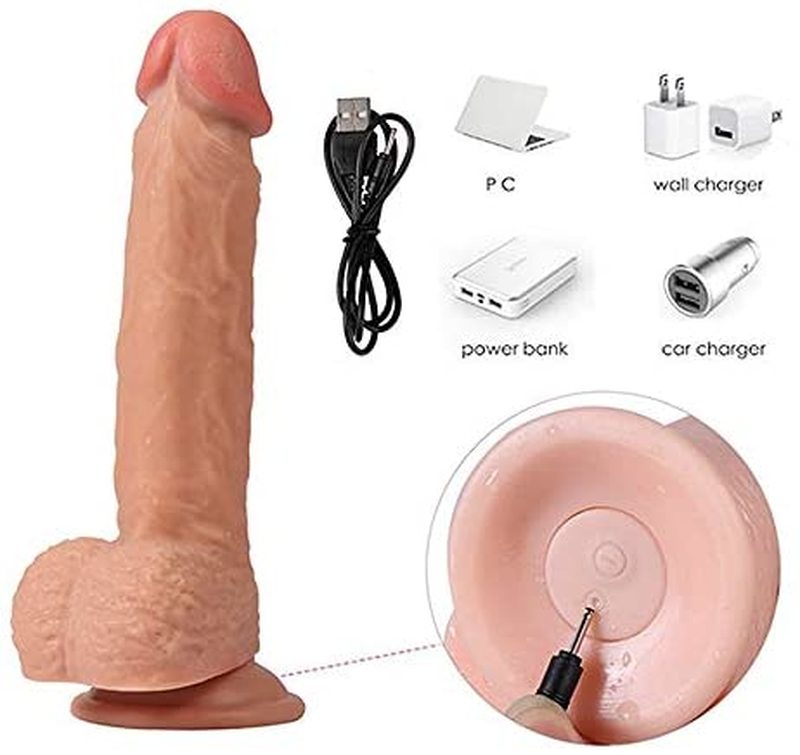 Realistic Ultra-Soft Dildo for Beginners with Flared Suction Cup Base for Hands-Free Play Flexible Dildo with Curved Shaft and Balls for Vaginal G-spot and Anal Prostate Play