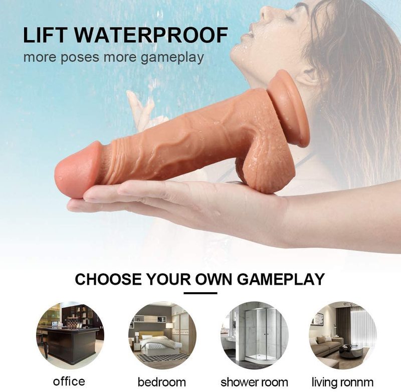 Realistic Ultra-Soft Dildo for Beginners with Flared Suction Cup Base for Hands-Free Play Flexible Dildo with Curved Shaft and Balls for Vaginal G-spot and Anal Prostate Play