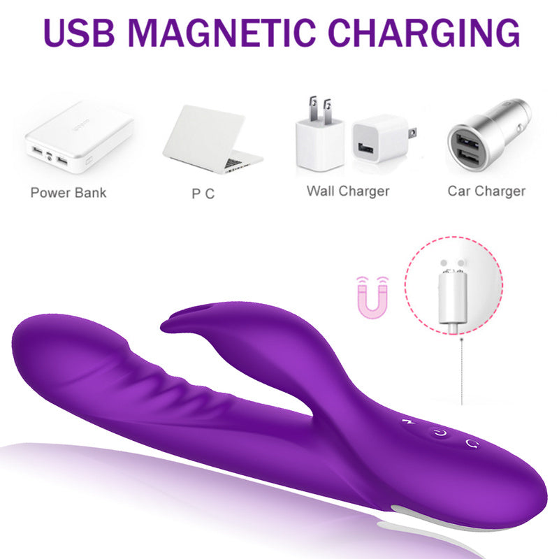 Rechargeable Thrusting Sucking Rabbit Vibrator for Women, Waterproof Rotating G Spot Vibrator Clitoral Sucker Soft Silicone Purple Rotating Sex Vibrator for Her