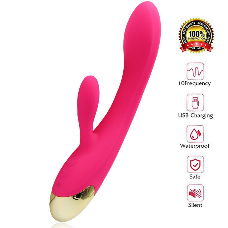 Rechargeable G Spot Rabbit Vibrator Adult Sex Toys Waterproof Personal Dildo Vibrator Clit Stimulator 10 Vibration Modes Quiet Dual Motor for Women