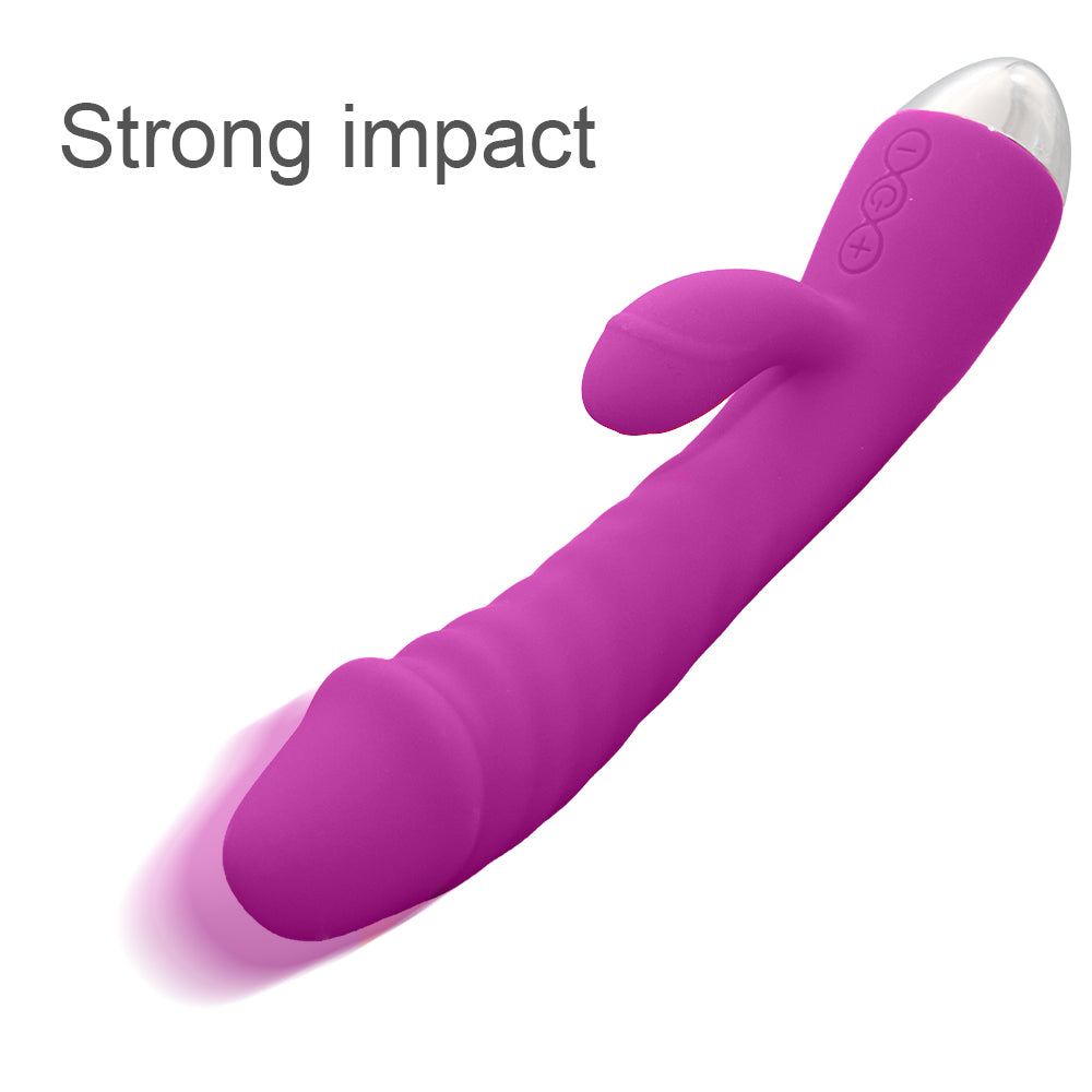 Thrusting Rabbit Vibrator and 10 Vibration Modes Waterproof G Spot Clitoral Stimulator Rechargeable Telescopic Dildo Vibrator Silicone Sex Toy for Women